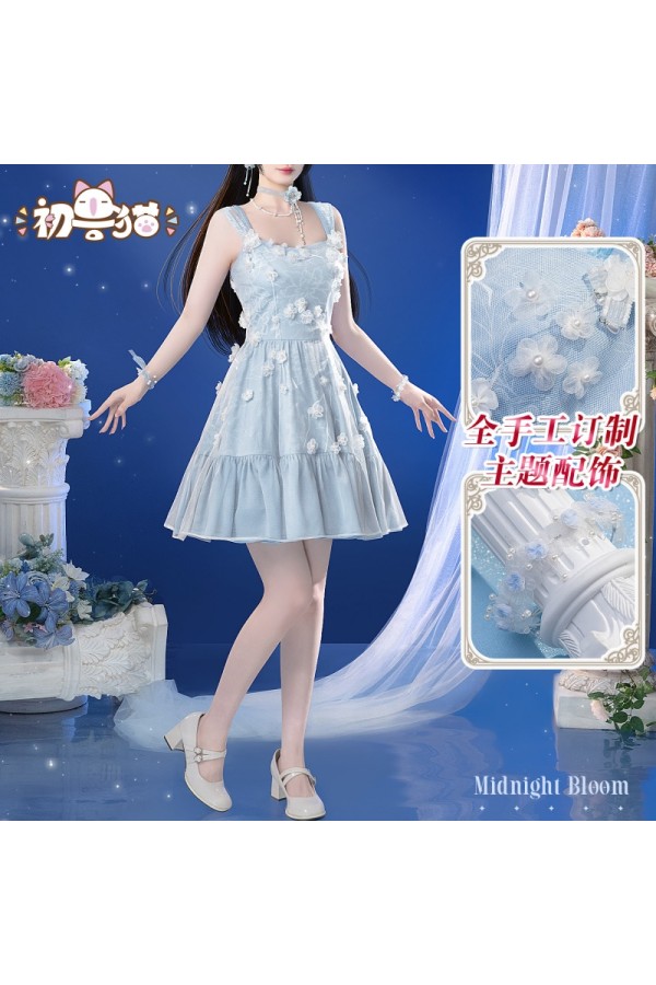 ChuShouMao Love and Deepspace Heroine Midnight Bloom Blue Dress Cosplay Costume